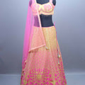 Pink Gold Brocade Lehenga Set Blouse Net Dupatta Festive Wear
