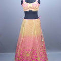 Pink Gold Brocade Lehenga Set Blouse Net Dupatta Festive Wear