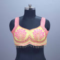 Pink Gold Brocade Lehenga Set Blouse Net Dupatta Festive Wear