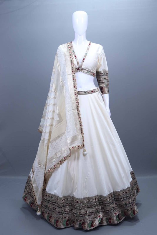 Ivory Silk Lehenga Set Designer Blouse Dupatta Festive Wear