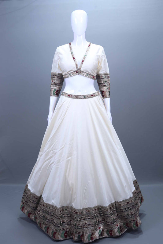 Ivory Silk Lehenga Set Designer Blouse Dupatta Festive Wear