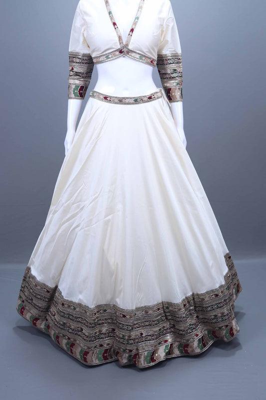 Ivory Silk Lehenga Set Designer Blouse Dupatta Festive Wear