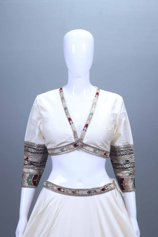 Ivory Silk Lehenga Set Designer Blouse Dupatta Festive Wear