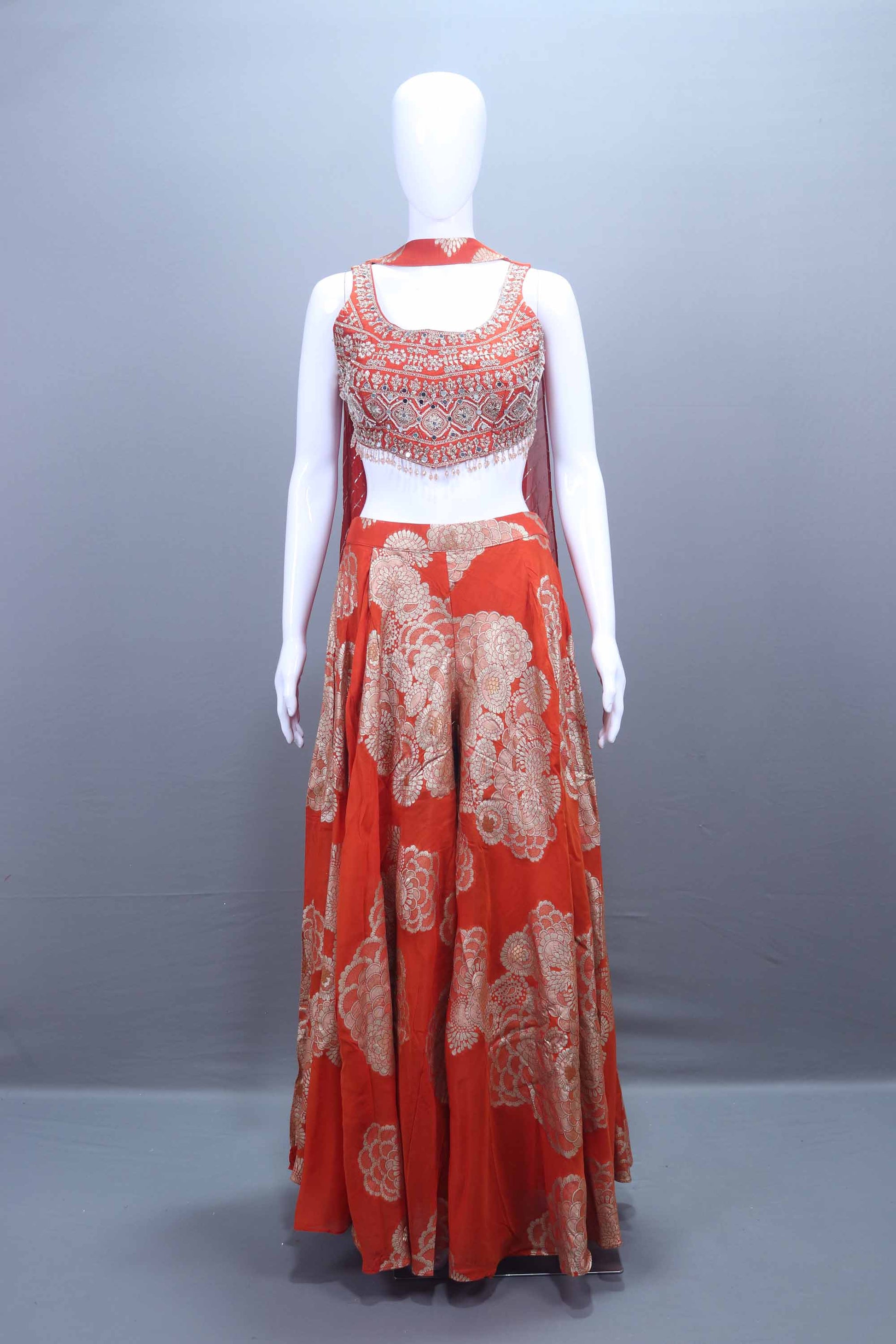  Designer Orange Embroidered Silk Palazzo Choli  Festive Wear 