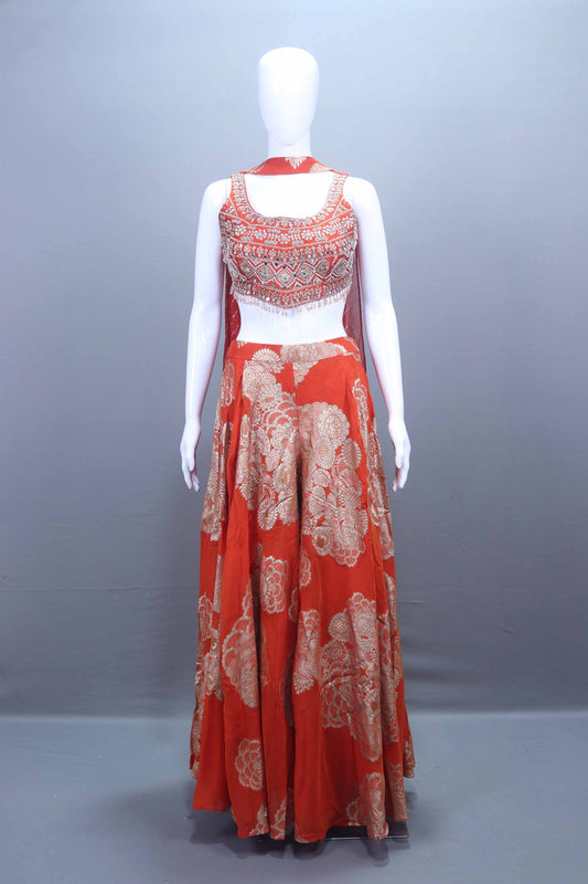  Designer Orange Embroidered Silk Palazzo Choli  Festive Wear 