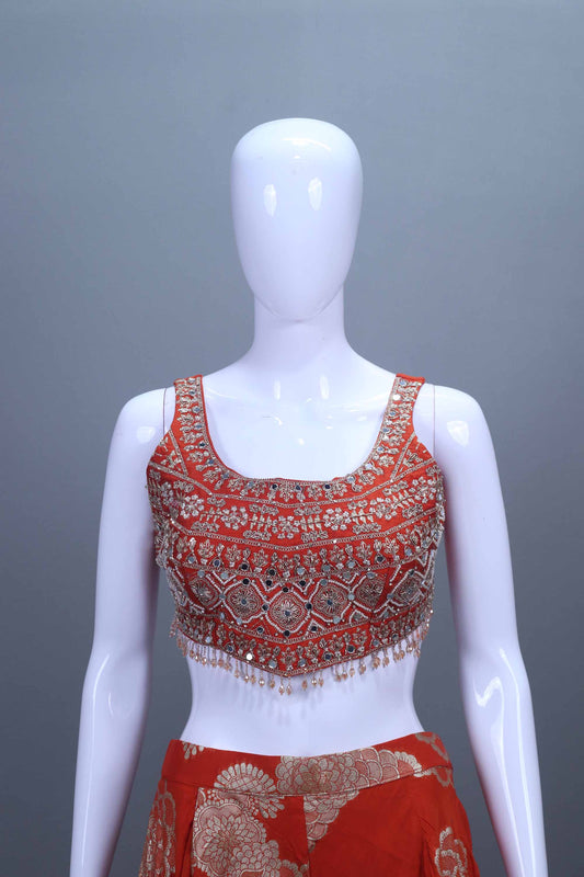 Designer Orange Embroidered Silk Palazzo Choli  Festive Wear
