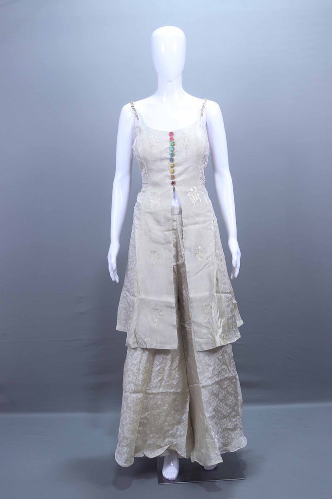 Off White Indo-Western Sharara Set with Dupatta Ethnic Wear