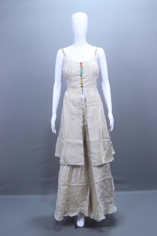 Off White Indo-Western Sharara Set with Dupatta Ethnic Wear