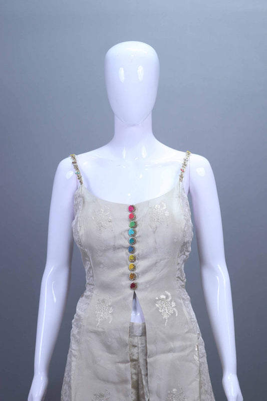 Off White Indo-Western Sharara Set with Dupatta Ethnic Wear