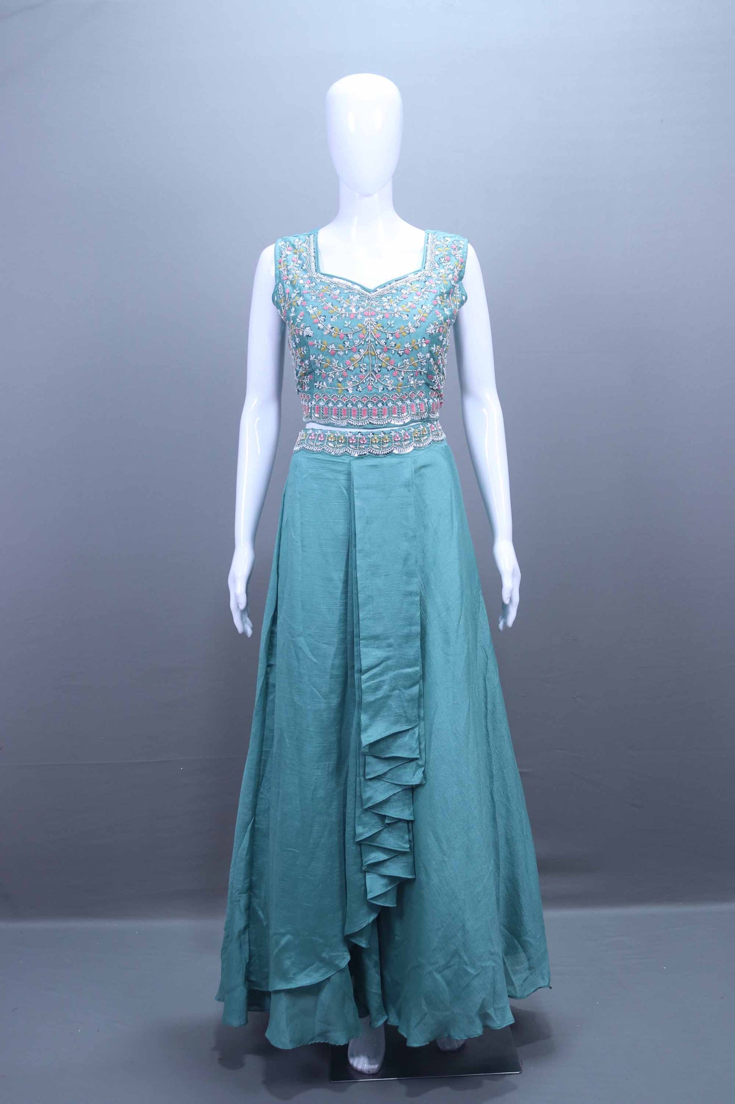 Elegant Aqua Blue Embroidered Lehenga Choli with Dupatta