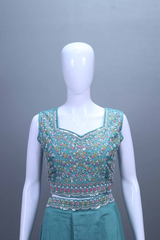 Elegant Aqua Blue Embroidered Lehenga Choli with Dupatta