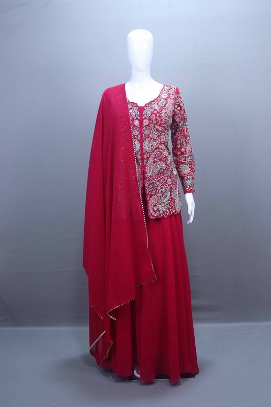 Red Embroidered Salwar Suit with Dupatta Festive Wear