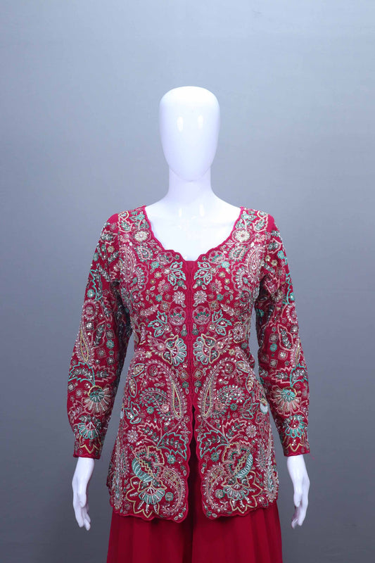 Red Embroidered Salwar Suit with Dupatta Festive Wear