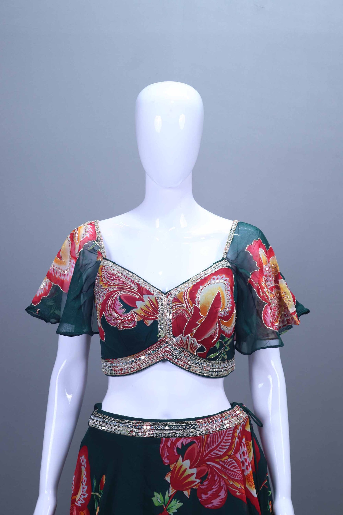 Dark Green Lehenga Choli with Embroidered Dupatta
