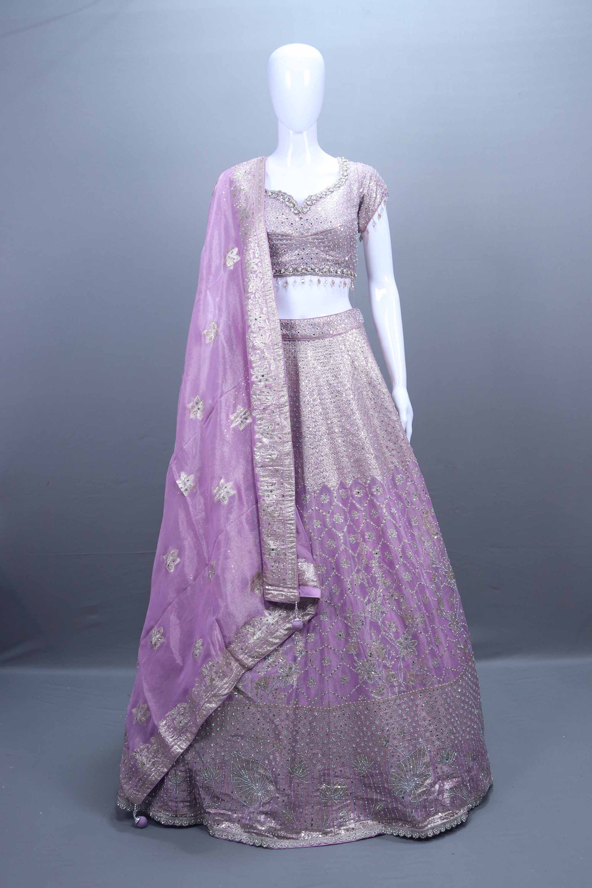 Lavender Embroidered Silk Lehenga Choli Net Dupatta