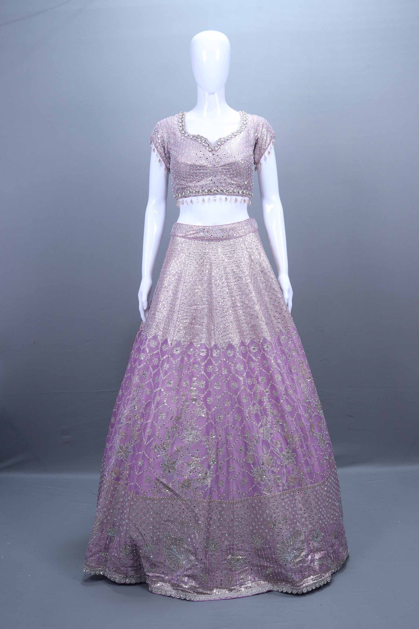 Lavender Embroidered Silk Lehenga Choli Net Dupatta