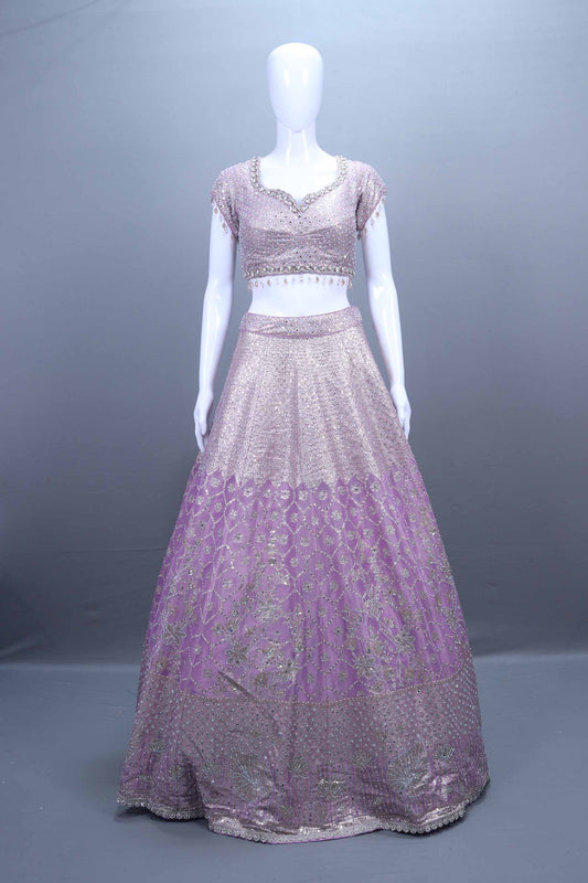 Lavender Embroidered Silk Lehenga Choli Net Dupatta
