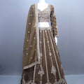 Olive Green Embroidered Velvet Lehenga Choli Dupatta