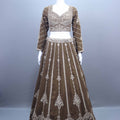 Olive Green Embroidered Velvet Lehenga Choli Dupatta