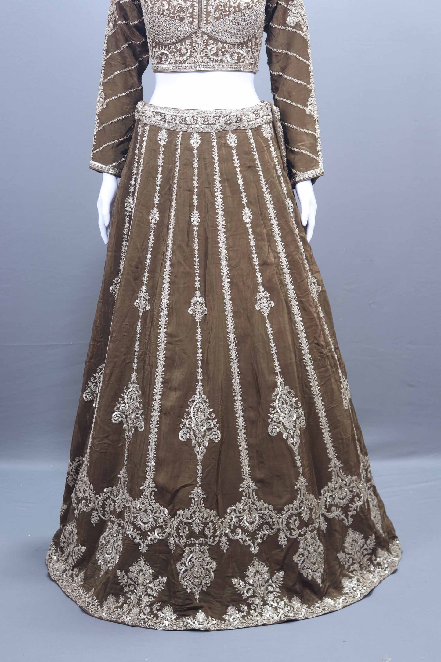 Olive Green Embroidered Velvet Lehenga Choli Dupatta