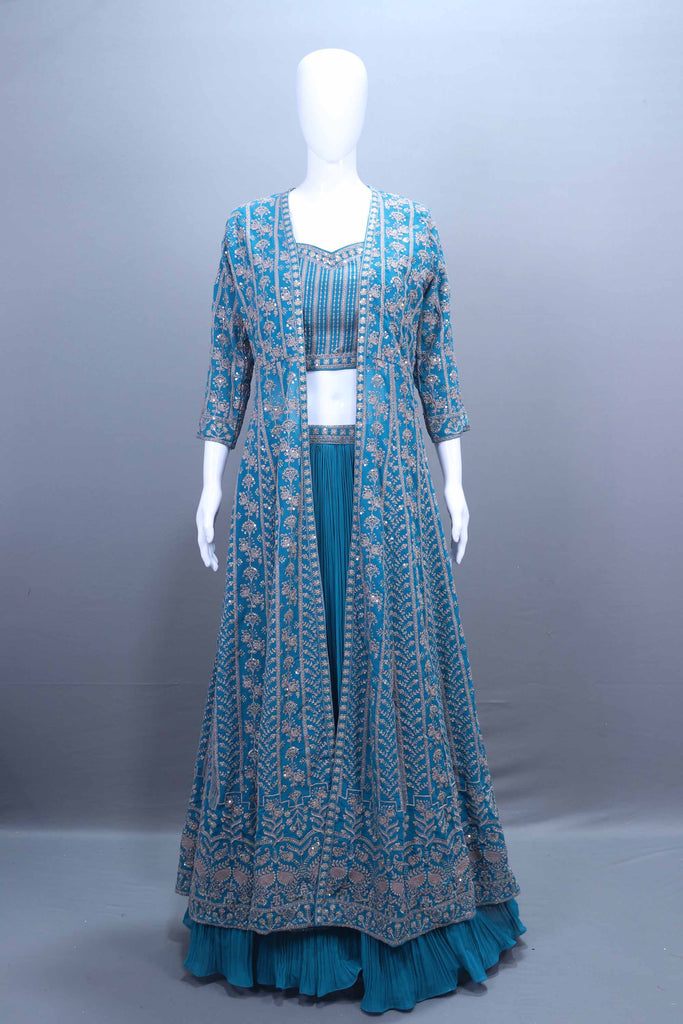 Traditional Blue Crop Top Silver Detailing Perfect Festive Occasions