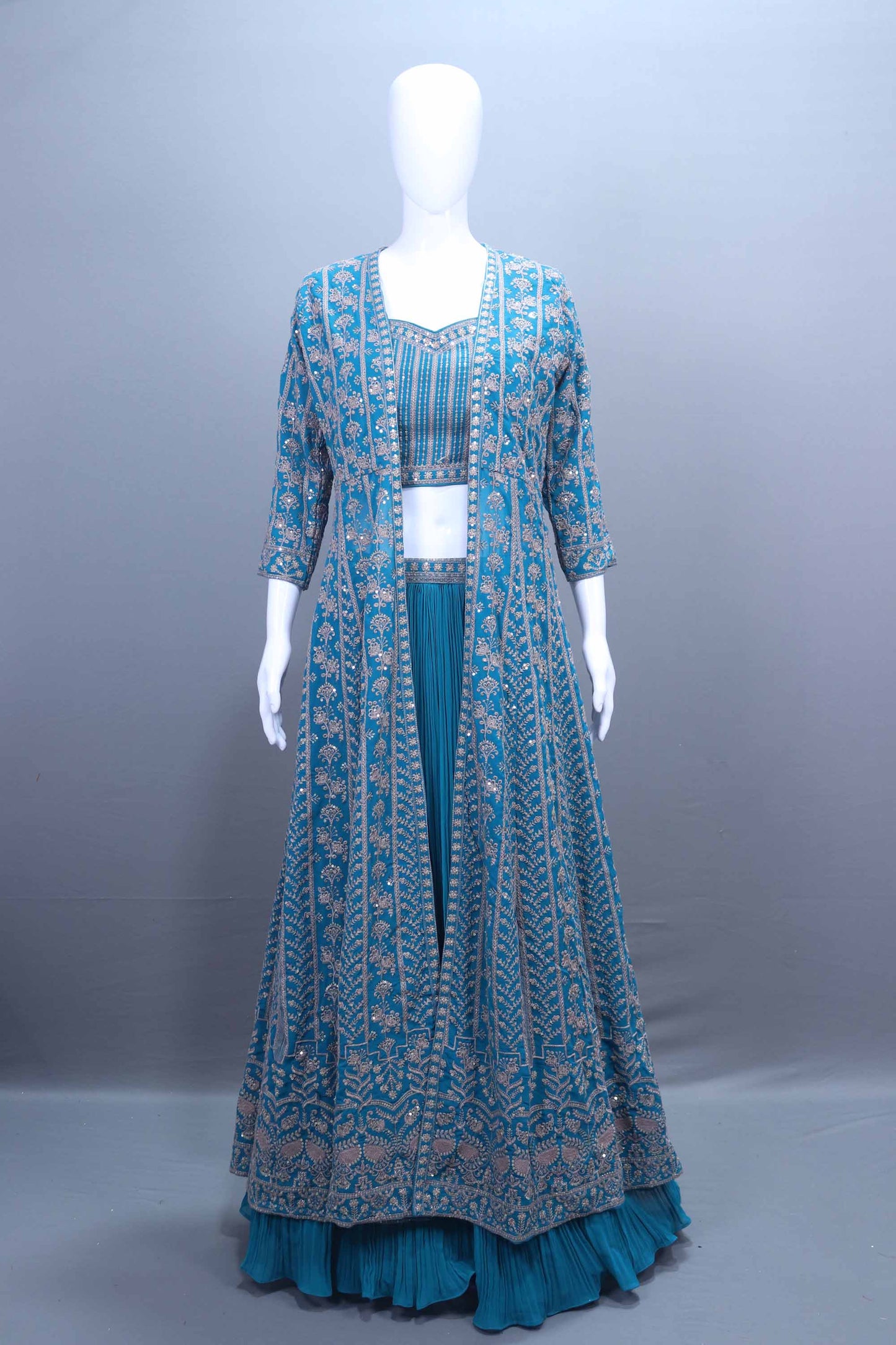 Traditional Blue Crop Top Silver Detailing Perfect Festive Occasions