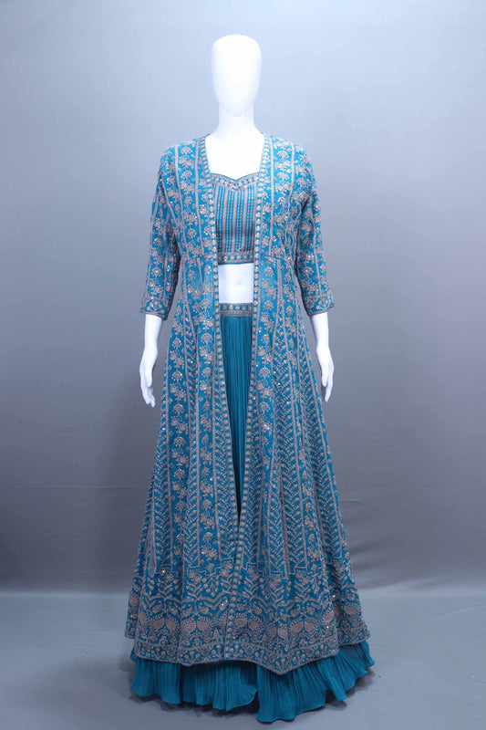 Traditional Blue Crop Top Silver Detailing Perfect Festive Occasions