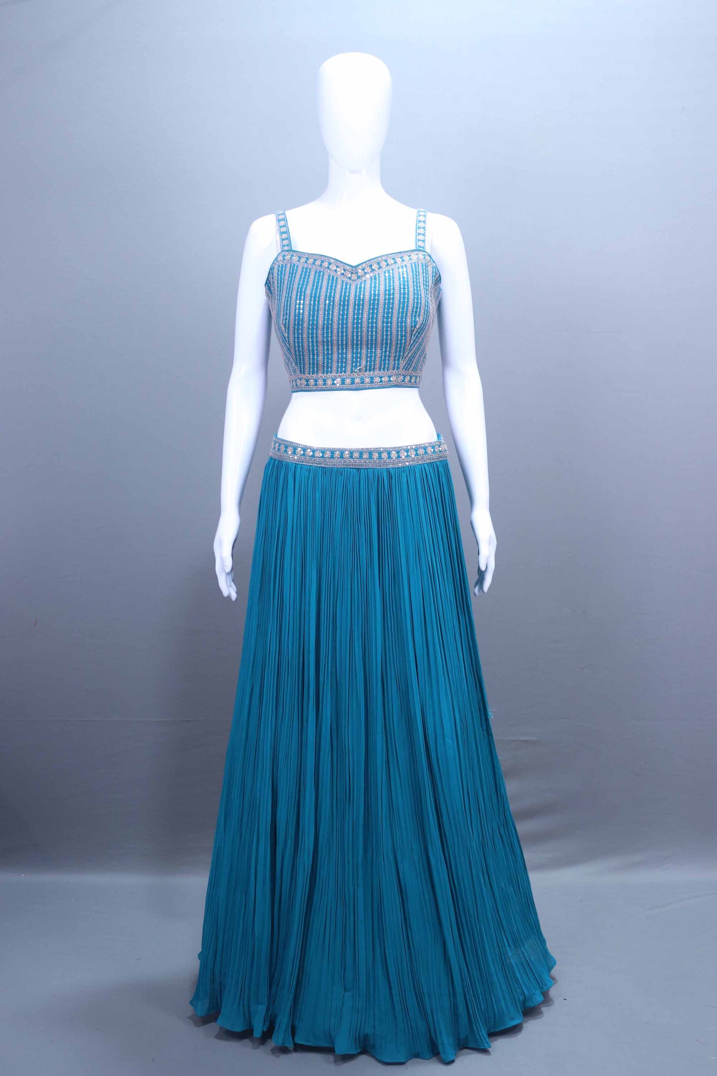 Traditional Blue Crop Top Silver Detailing Perfect Festive Occasions