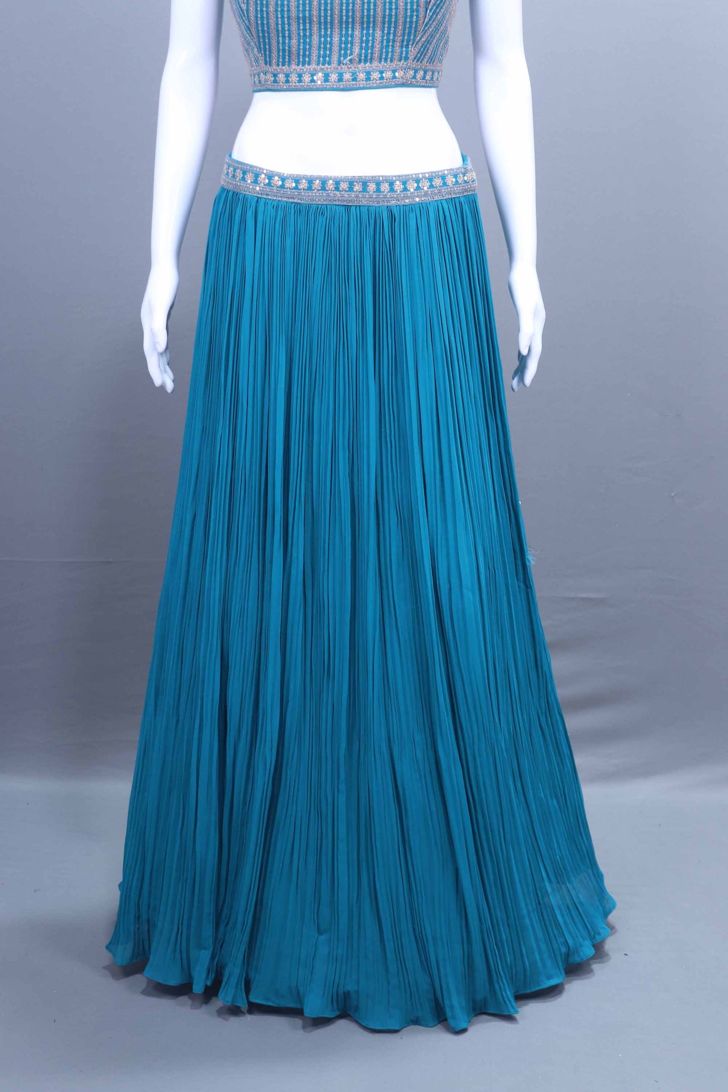 Traditional Blue Crop Top Silver Detailing Perfect Festive Occasions
