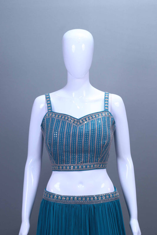 Traditional Blue Crop Top Silver Detailing Perfect Festive Occasions