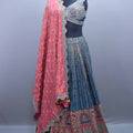 Blue Embroidered Lehenga Choli with Pink Dupatta 