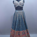 Blue Embroidered Lehenga Choli with Pink Dupatta