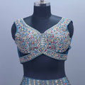 Blue Embroidered Lehenga Choli with Pink Dupatta