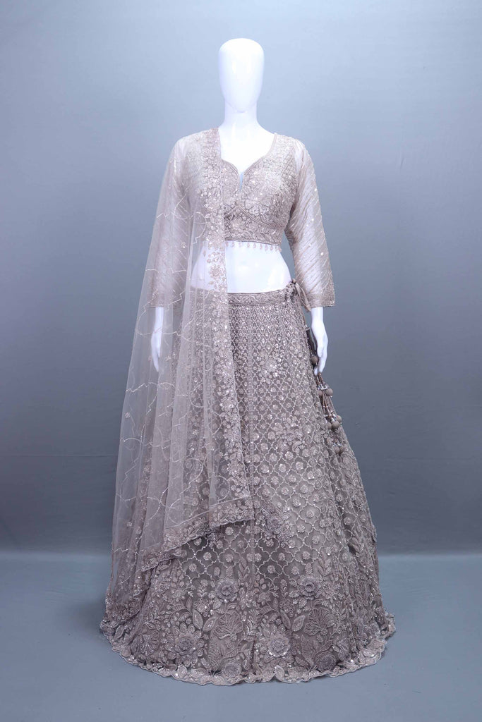 Ivory Bridal Lehenga Choli with Heavy Embroidery Net Dupatta
