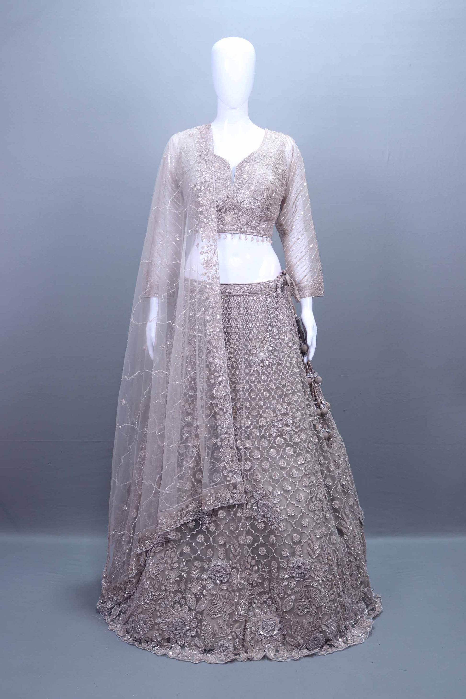 Ivory Bridal Lehenga Choli with Heavy Embroidery Net Dupatta
