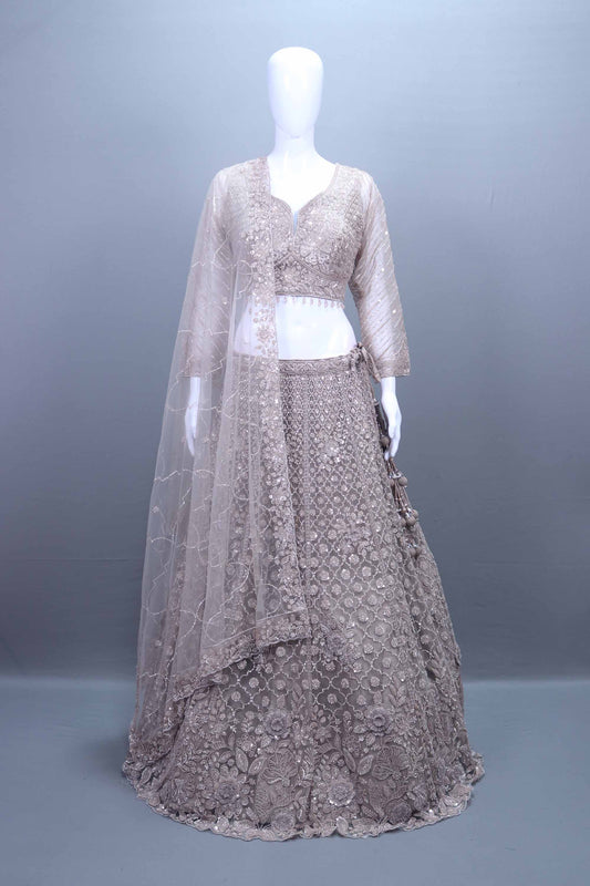 Ivory Bridal Lehenga Choli with Heavy Embroidery Net Dupatta