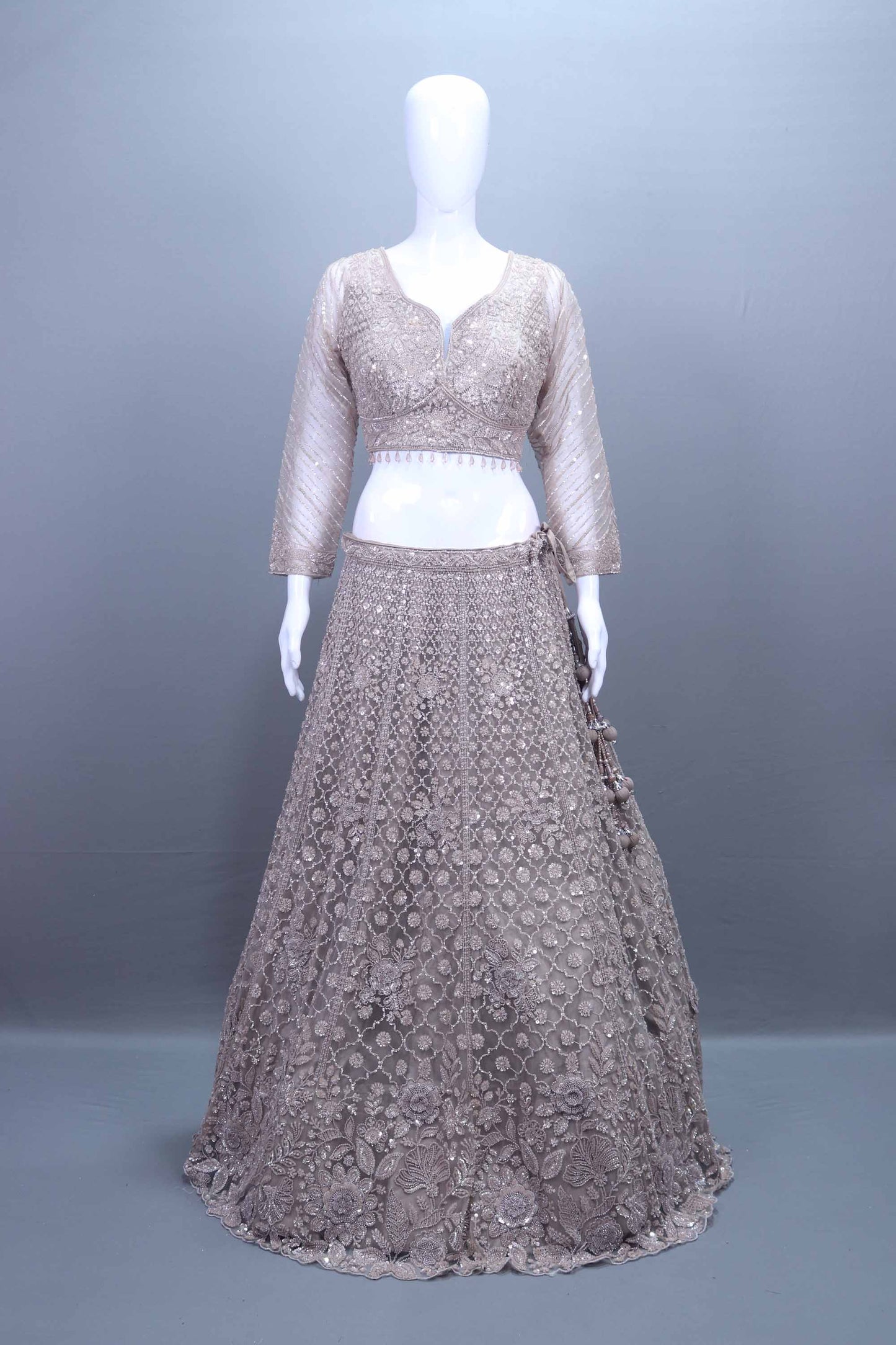 Ivory Bridal Lehenga Choli with Heavy Embroidery Net Dupatta