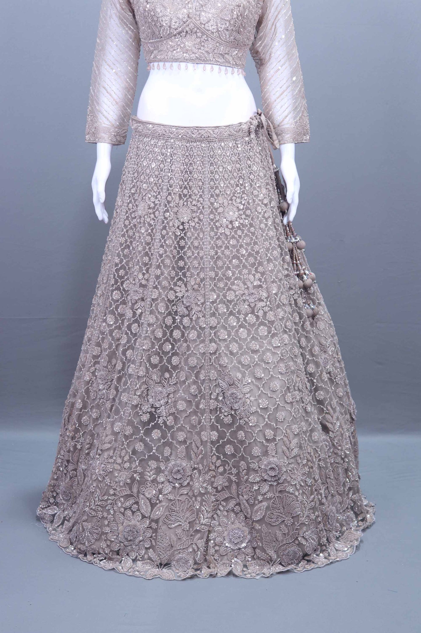 Ivory Bridal Lehenga Choli with Heavy Embroidery Net Dupatta