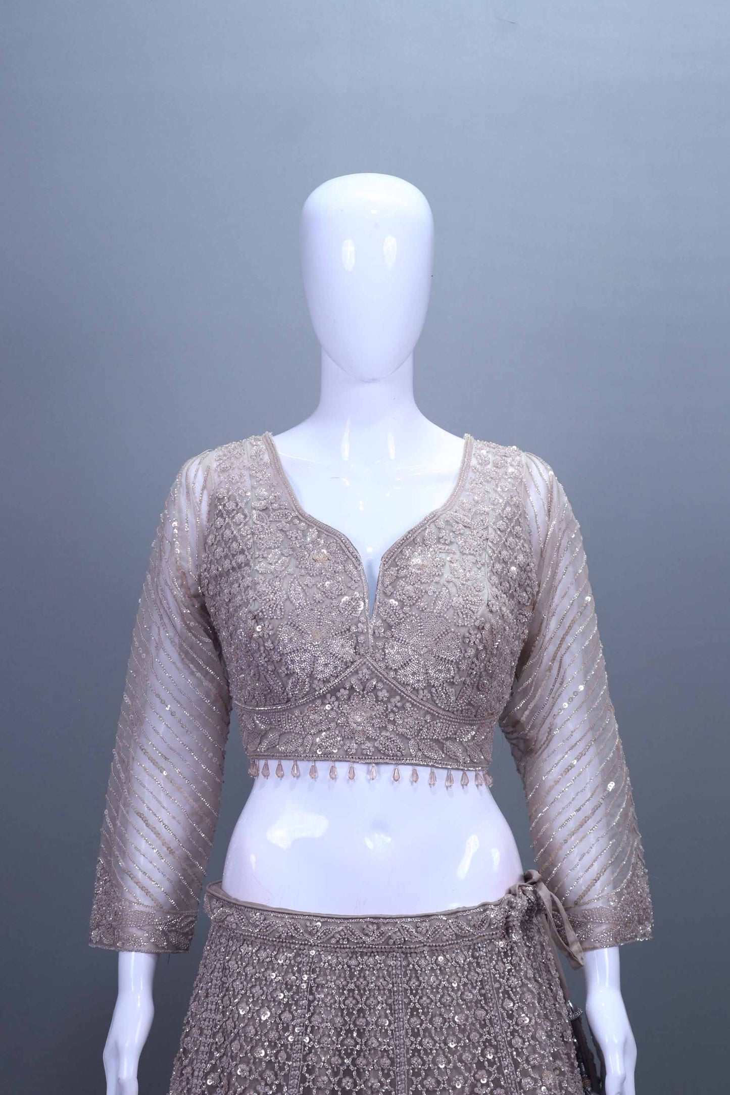 Ivory Bridal Lehenga Choli with Heavy Embroidery Net Dupatta