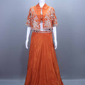 Orange Lehenga Choli Set with Crop Top Jacket Party Wear 