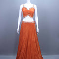 Orange Lehenga Choli Set with Crop Top Jacket Party Wear