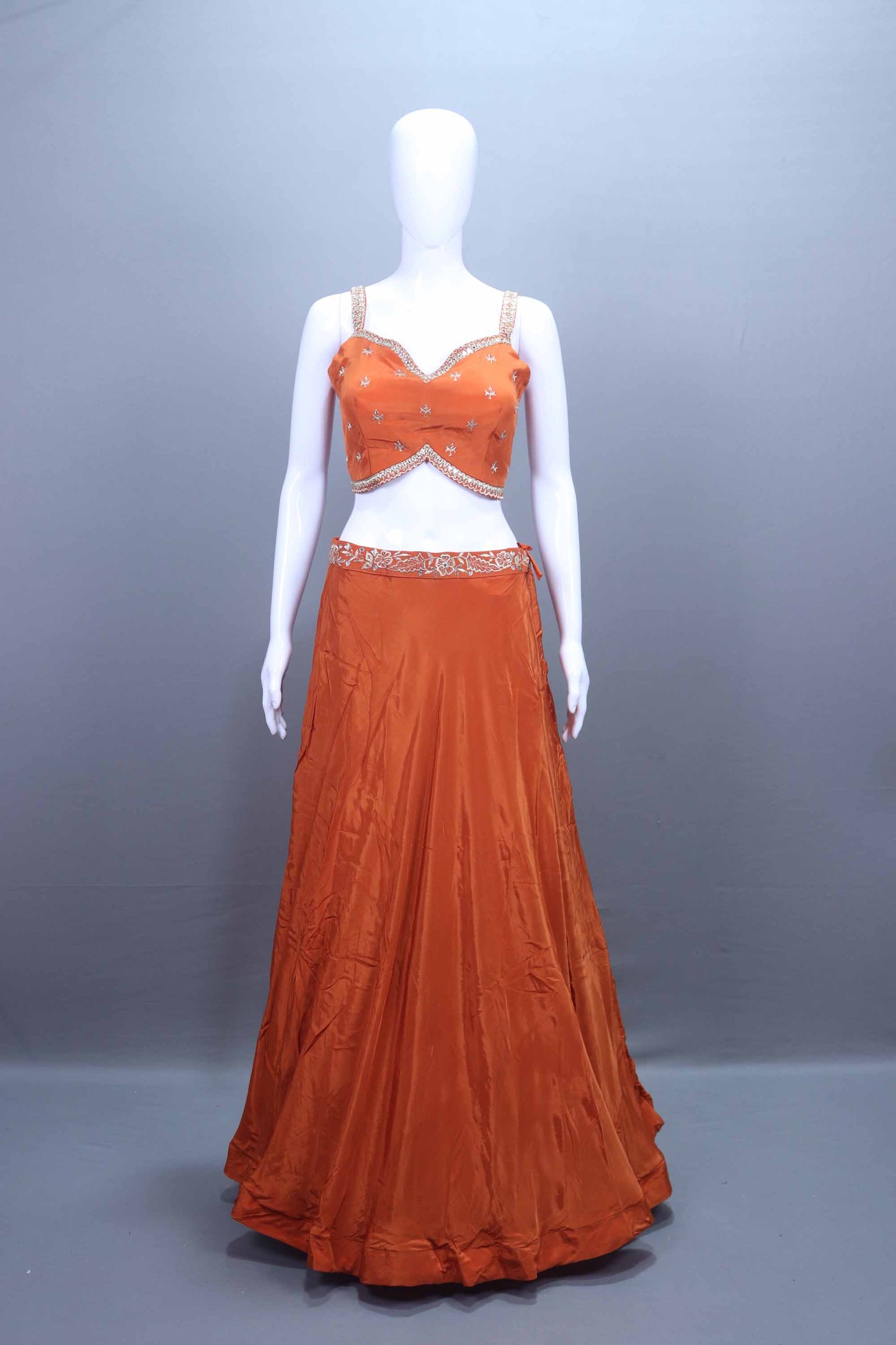 Orange Lehenga Choli Set with Crop Top Jacket Party Wear