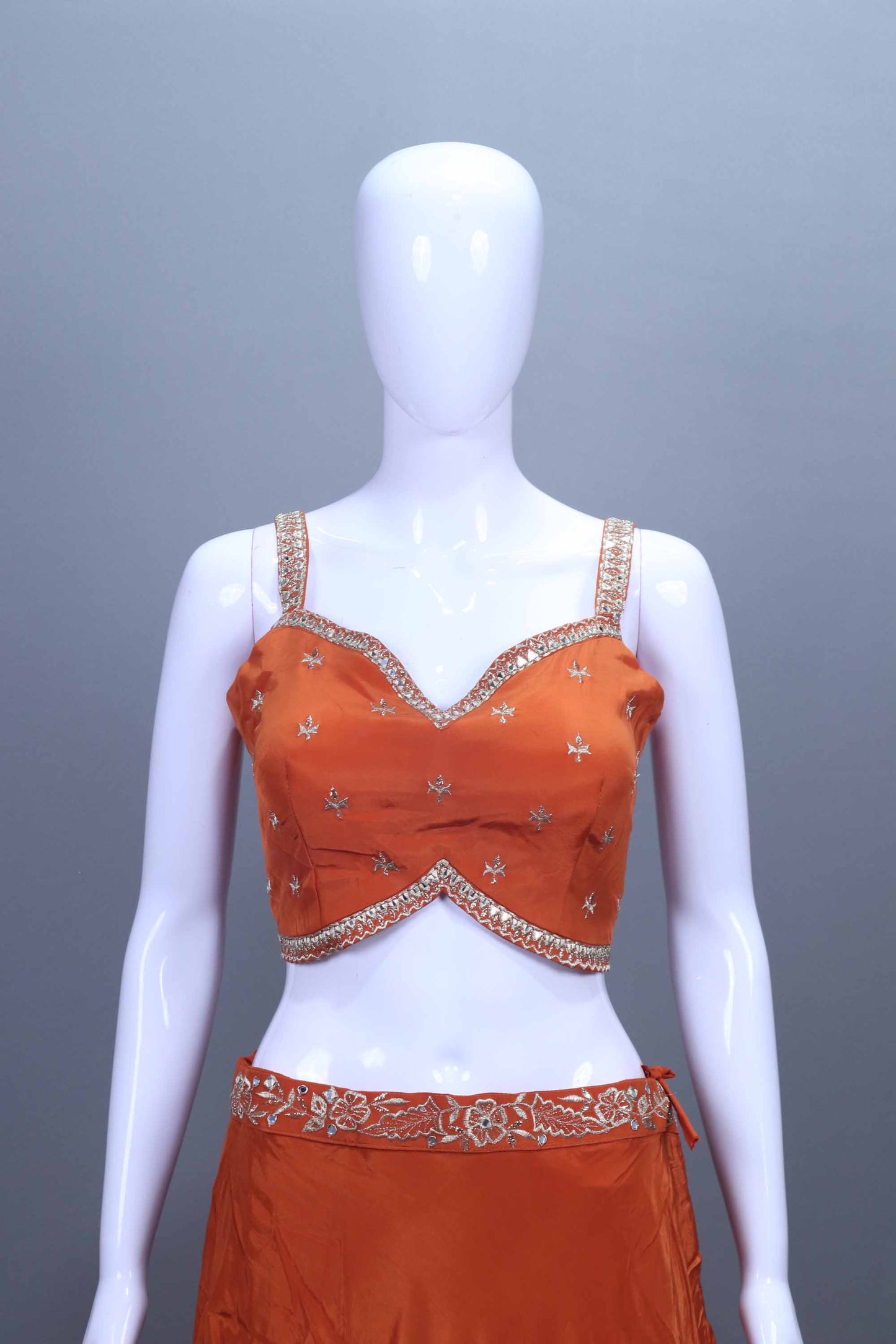 Orange Lehenga Choli Set with Crop Top Jacket Party Wear