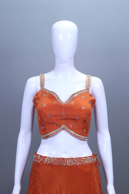 Orange Lehenga Choli Set with Crop Top Jacket Party Wear