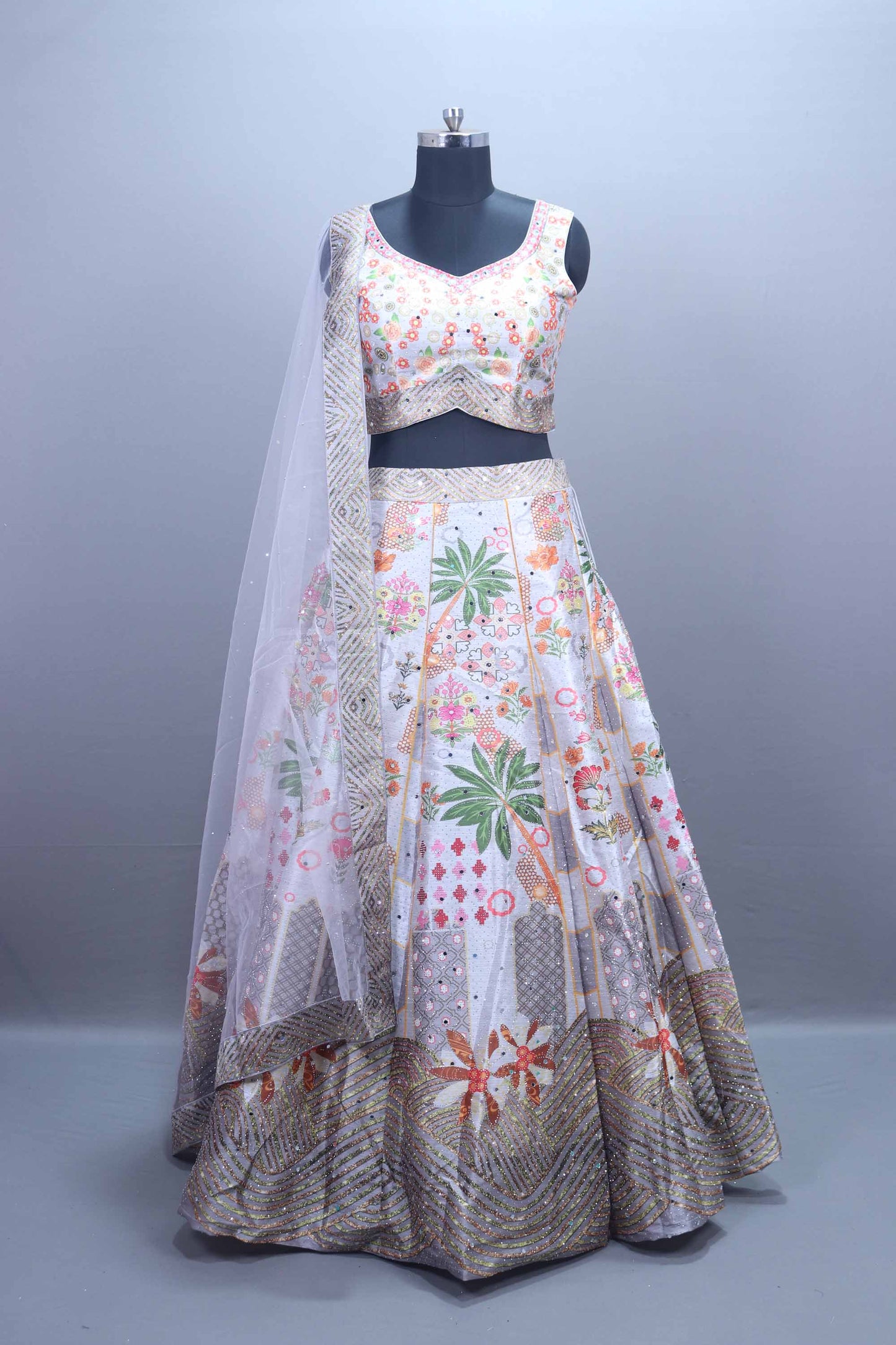 White Embroidered Lehenga Choli Set with Dupatta 