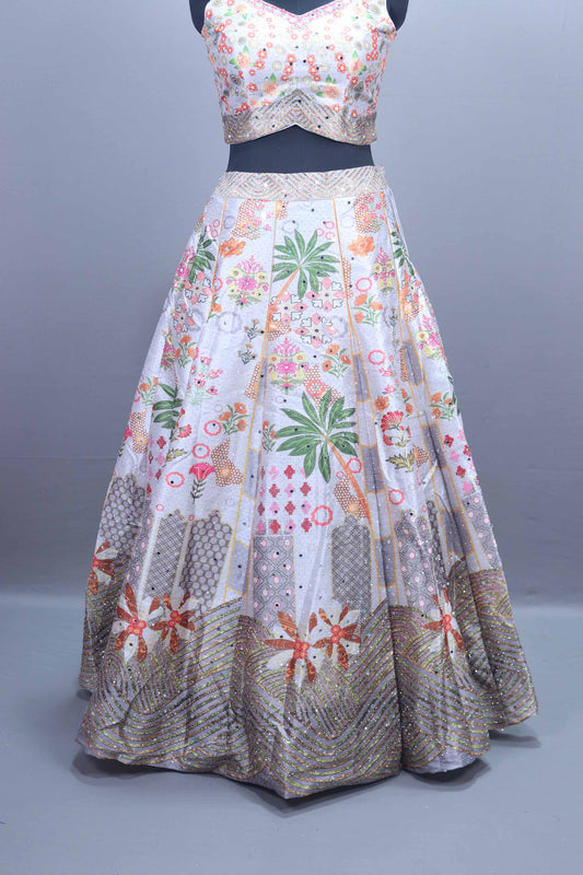 White Embroidered Lehenga Choli Set with Dupatta