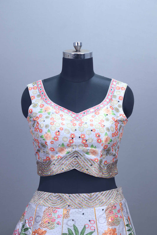 White Embroidered Lehenga Choli Set with Dupatta