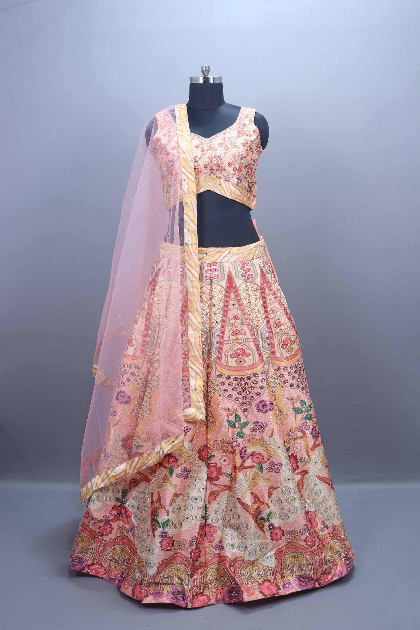 Traditional Pink Embroidered Lehenga Choli Set with Dupatta