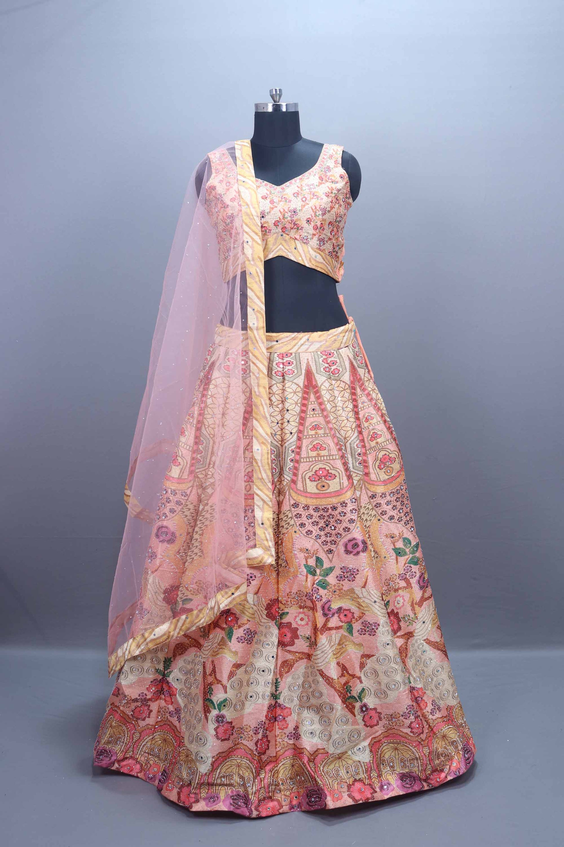 Traditional Pink Embroidered Lehenga Choli Set with Dupatta