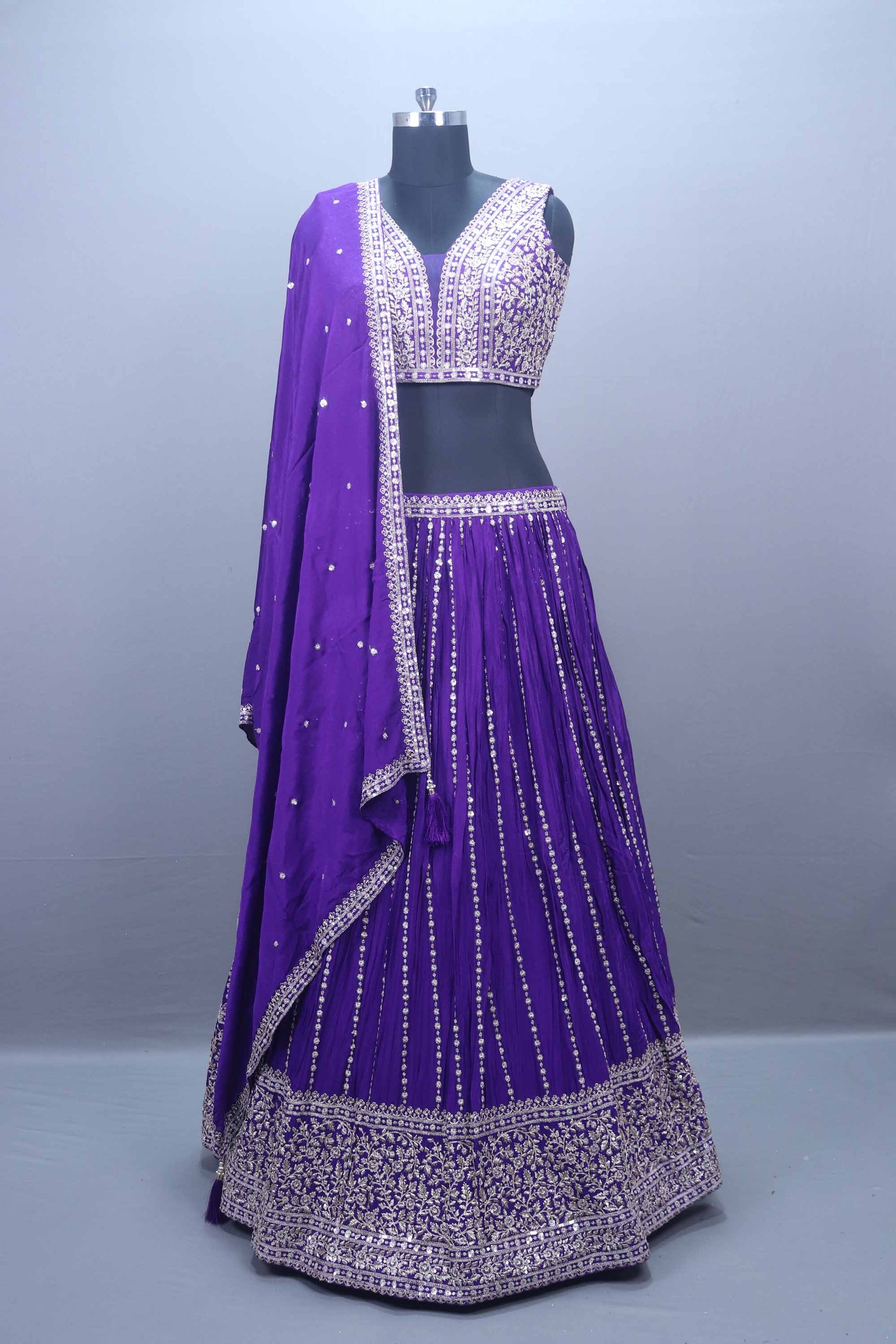 Royal Purple Lehenga Choli with Embroidered Dupatta